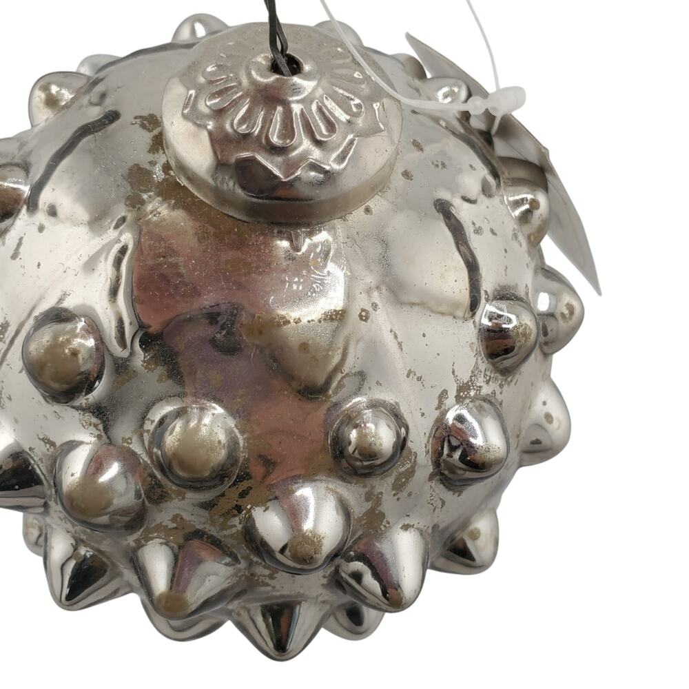 Retro Z Gallerie Christmas Ornament Hobnail Silver Antique Smoke 4" New Holiday - Picture 3 of 7